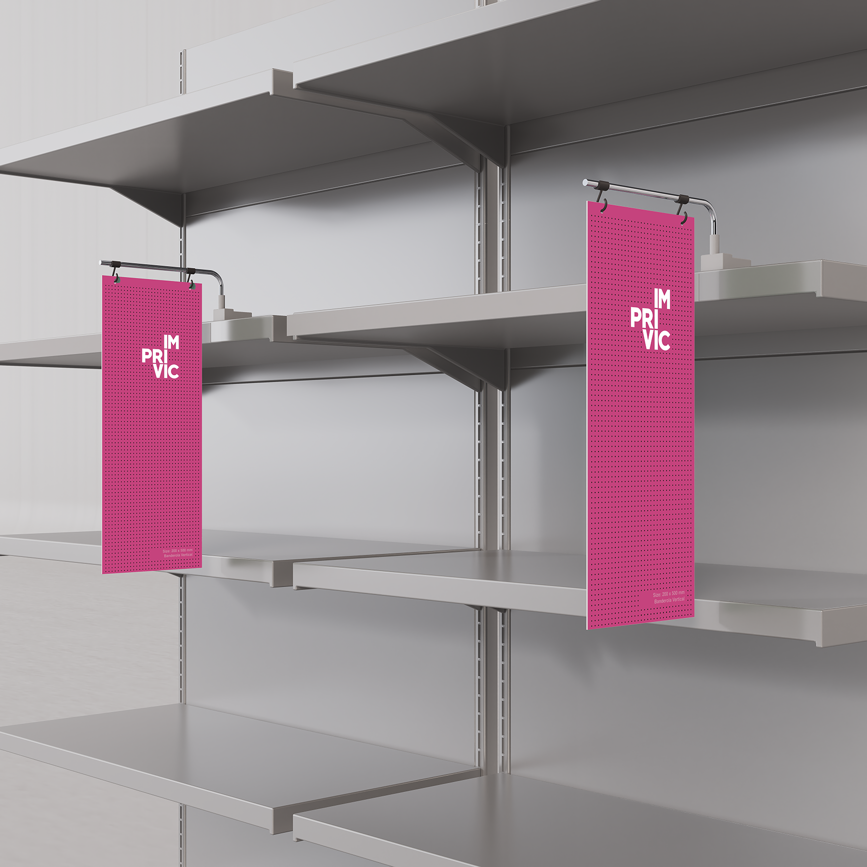 Banderola vertical para PLV, vista superior, ideal para señalización en puntos de venta.